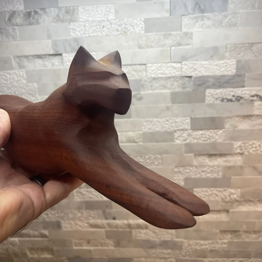 Vtg MCM Hand Carved‎ Wood Cat Panther Stalking Figurine 16